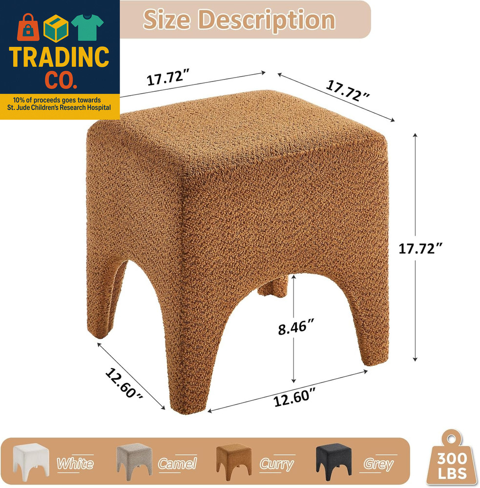 17" Boucle Modern Square Foot Stool Ottoman, Vanity Stool for Makeup, Rectangle