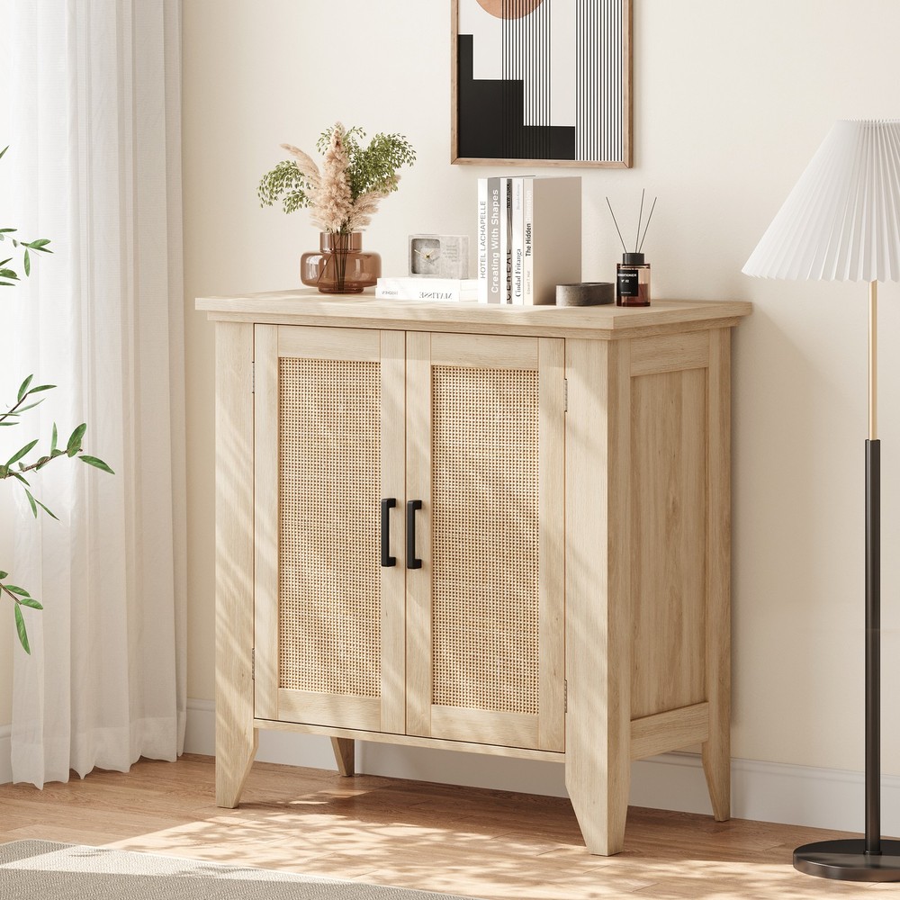 Buffet Cabinet for Storage, Kitchen Sideboard With Rattan Doors Adjustable Shelf