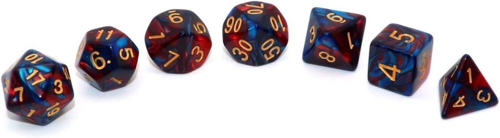 Versatile Red and Blue D&D Polyhedral Dice Set with Convenient Storage Bag