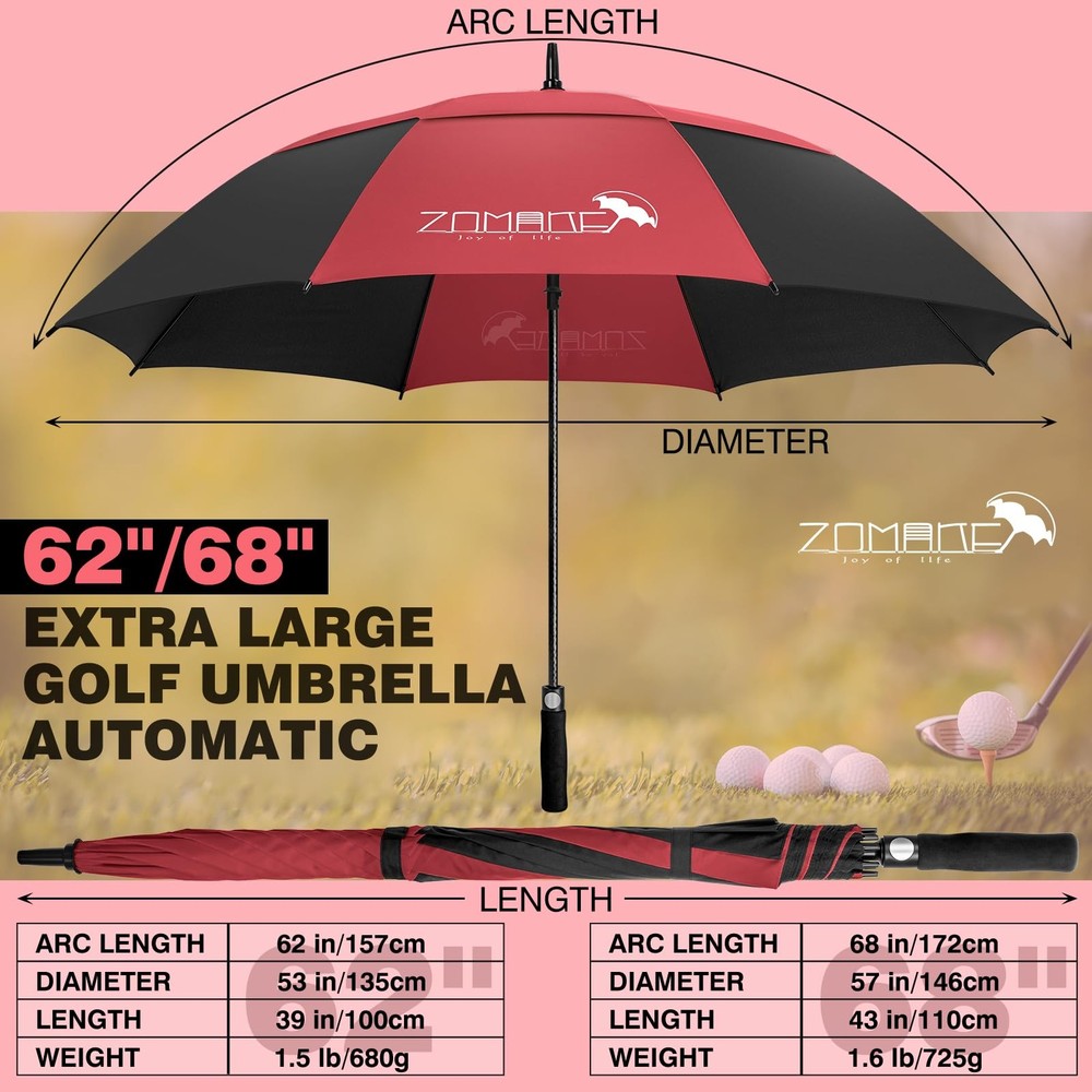 ZOMAKE 62/68 Inch Golf Umbrella Large Oversized Stick Windproof Automatic Open