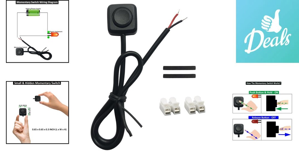 12V 24V Momentary Switch - Pre-Wired - Surface Mount - Quick Installation