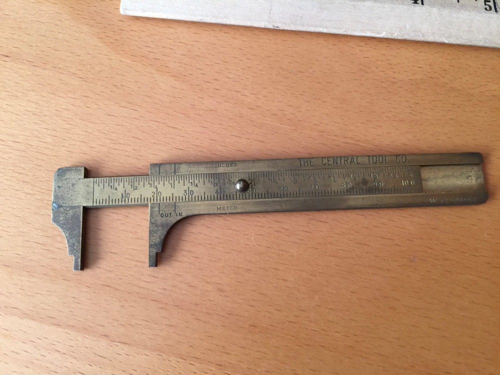 Vintage Solid Brass 4" Caliper Rule Pocket tool Germany Central Tool Company