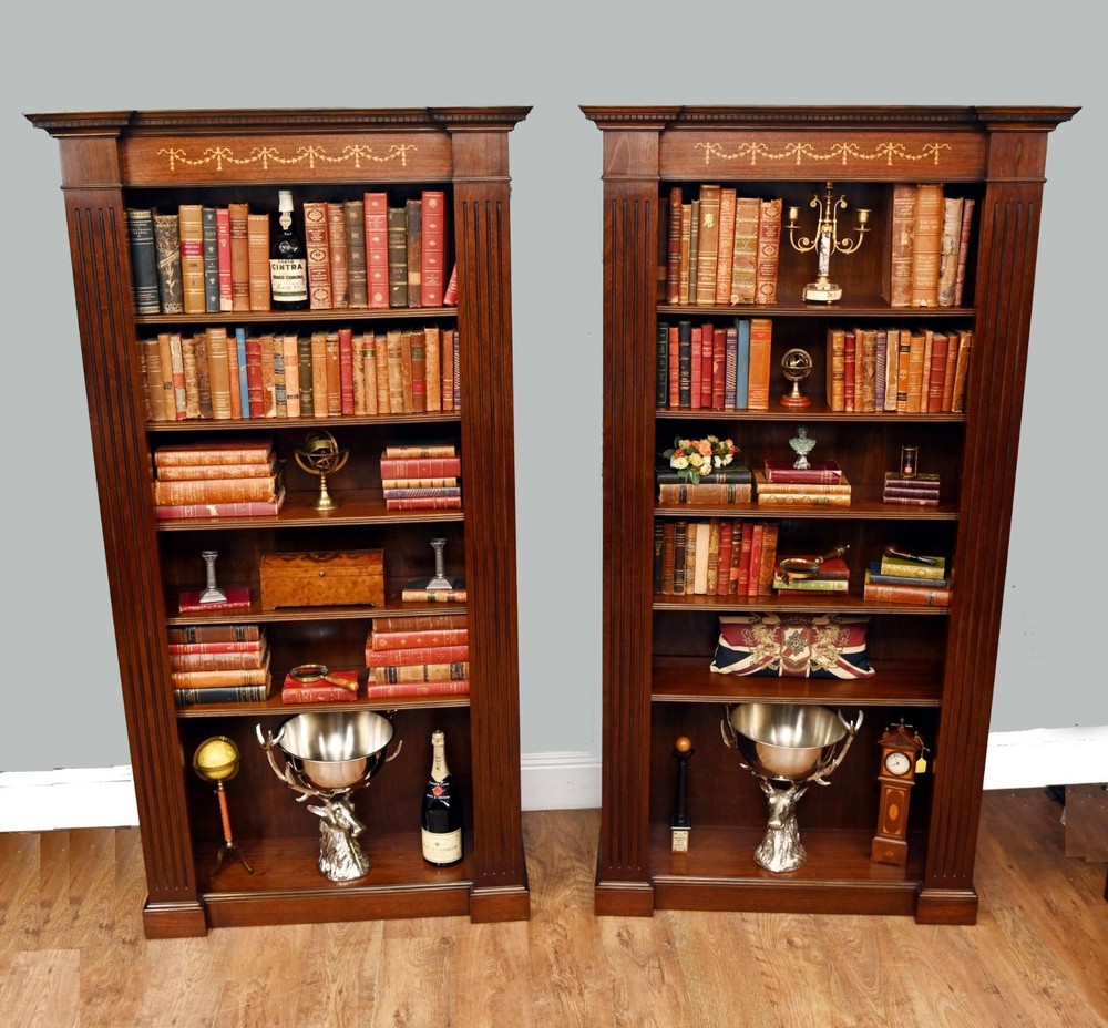 Regency Bookcase Sheraton Inlay Open Front Book Case