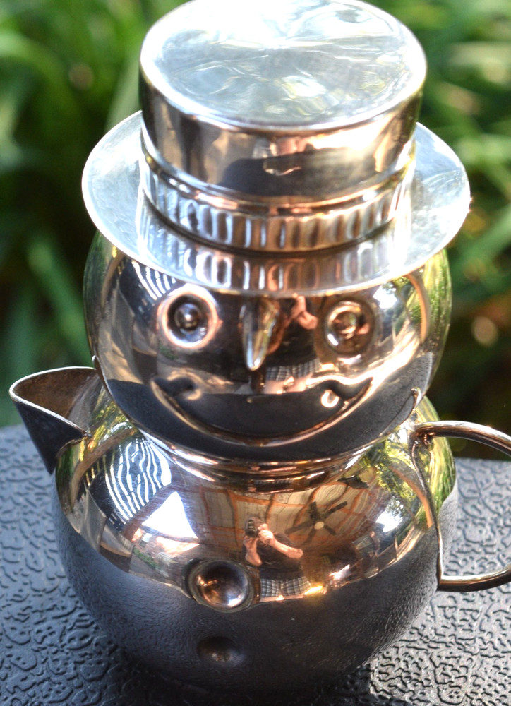 Vintage Silver Plated Snowman 3 piece Stackable Cream and Sugar