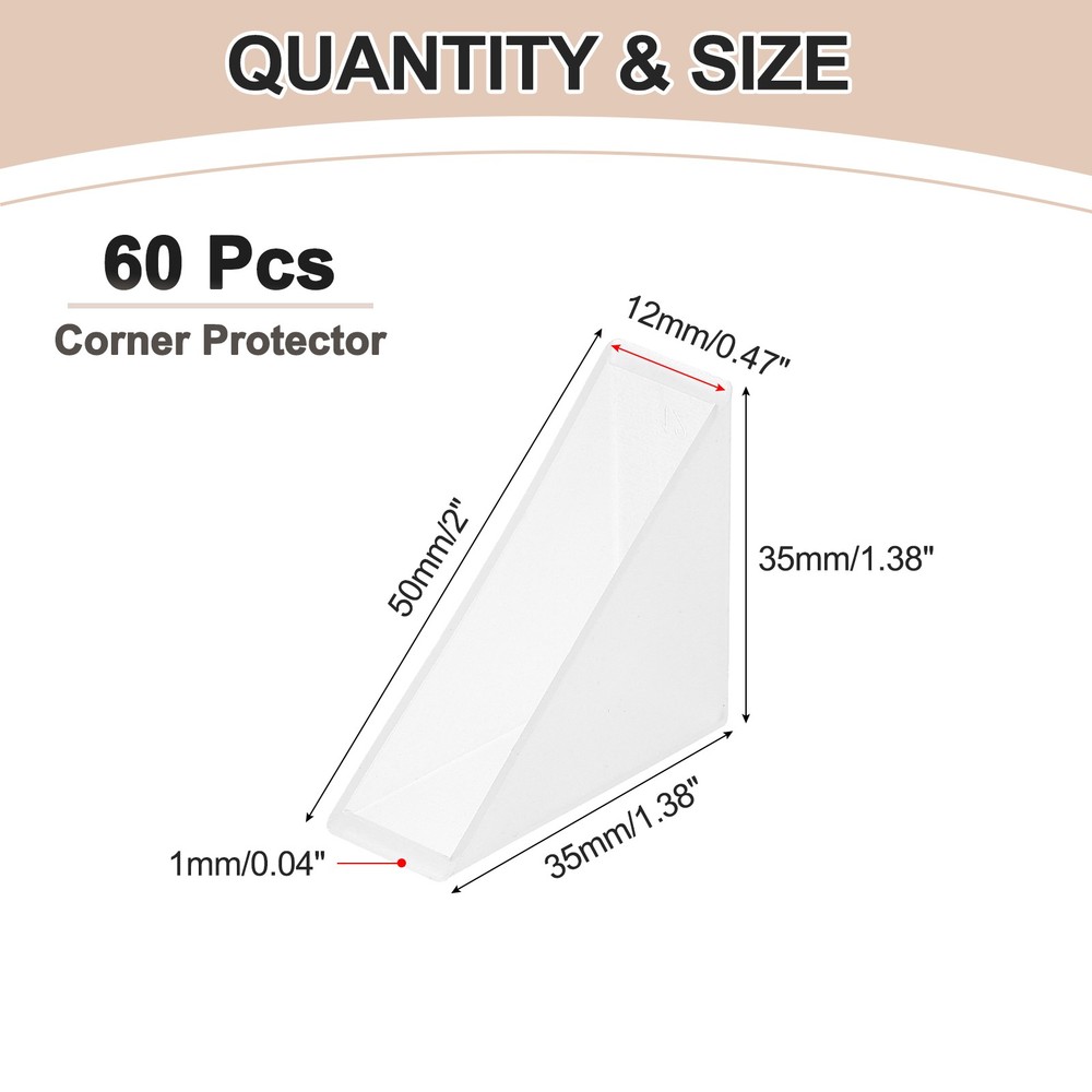 60Pcs 0.47x1.38in Plastic Right Angle Triangle Glass Corner Protector, Clear