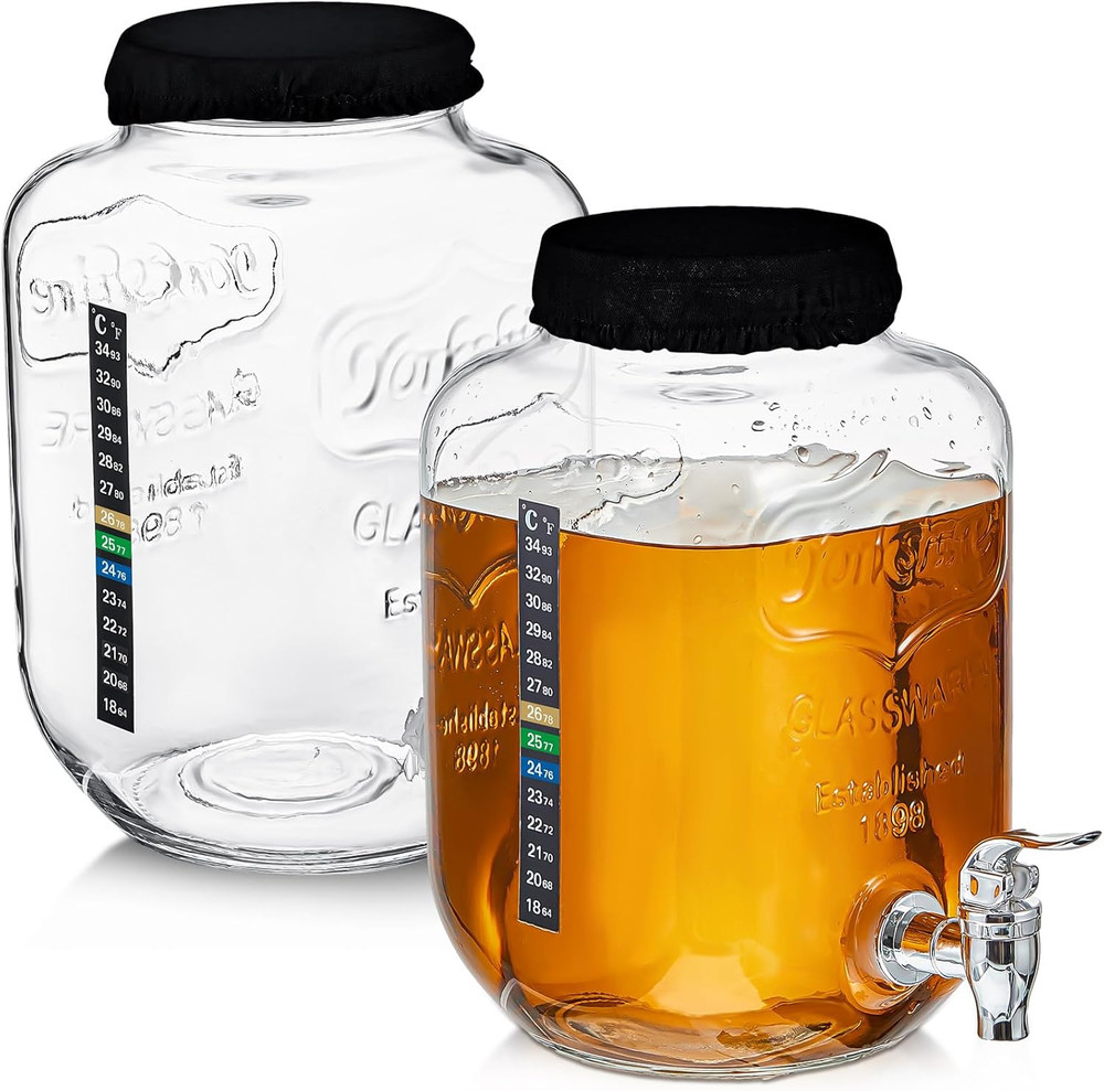 Kombucha Continuous Brewing Starter Kit, 2 Pack 1 Gallon Glass Jar with Dispense