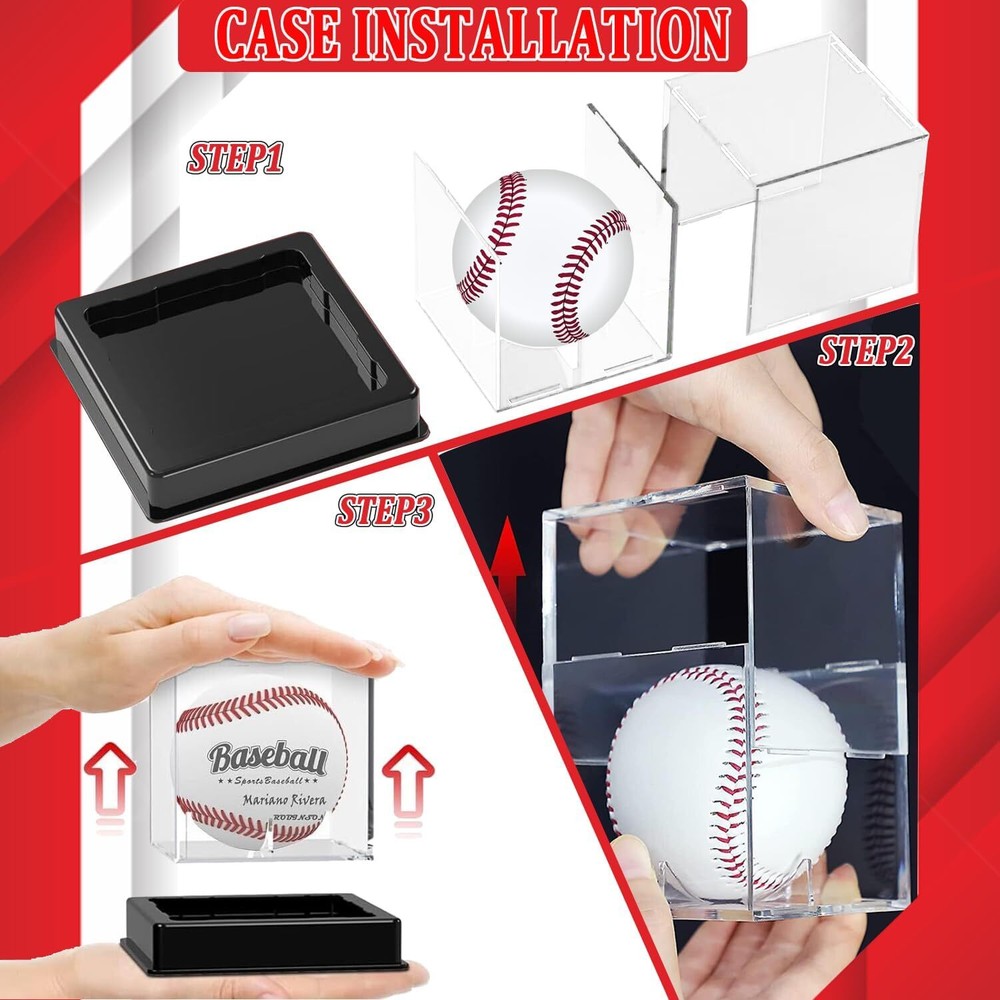 2Pcs Baseball Cube UV Protection Display Case Holder with Built in Stand Clear