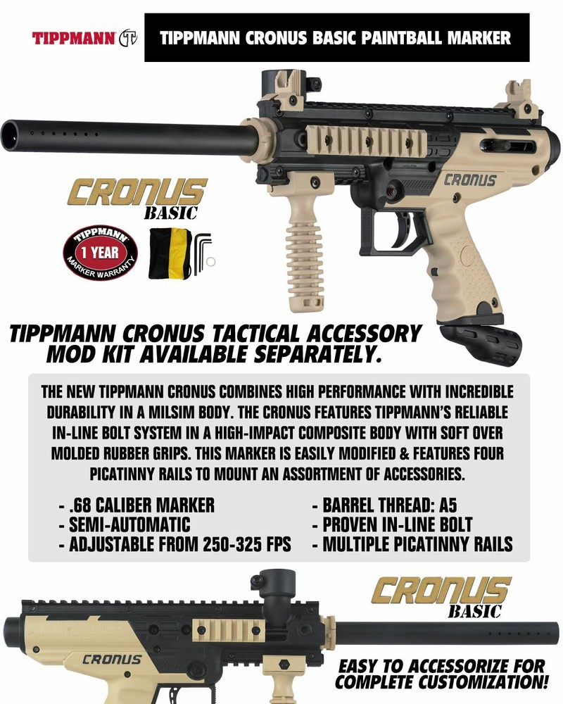 Maddog Tippmann Cronus Basic Protective CO2 Paintball Gun Starter Package Tan