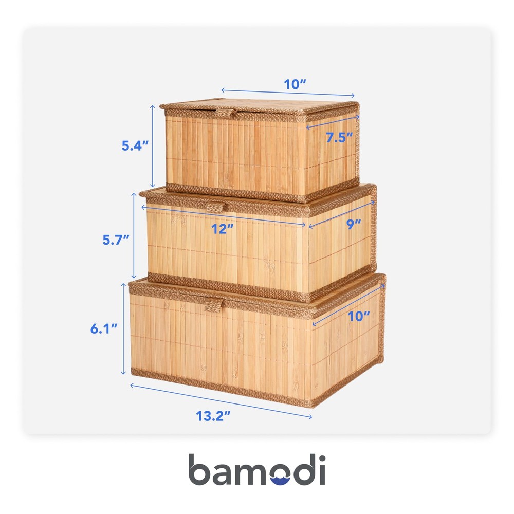 Bamboo Decorative Storage Boxes With Lids - Nesting Rectangular Lidded Box fo...