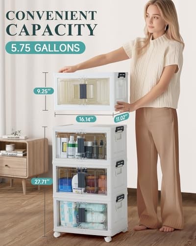 OlarHike Stackable Storage Bins with Lids - Folding Storage Box with 23QT 3Pack