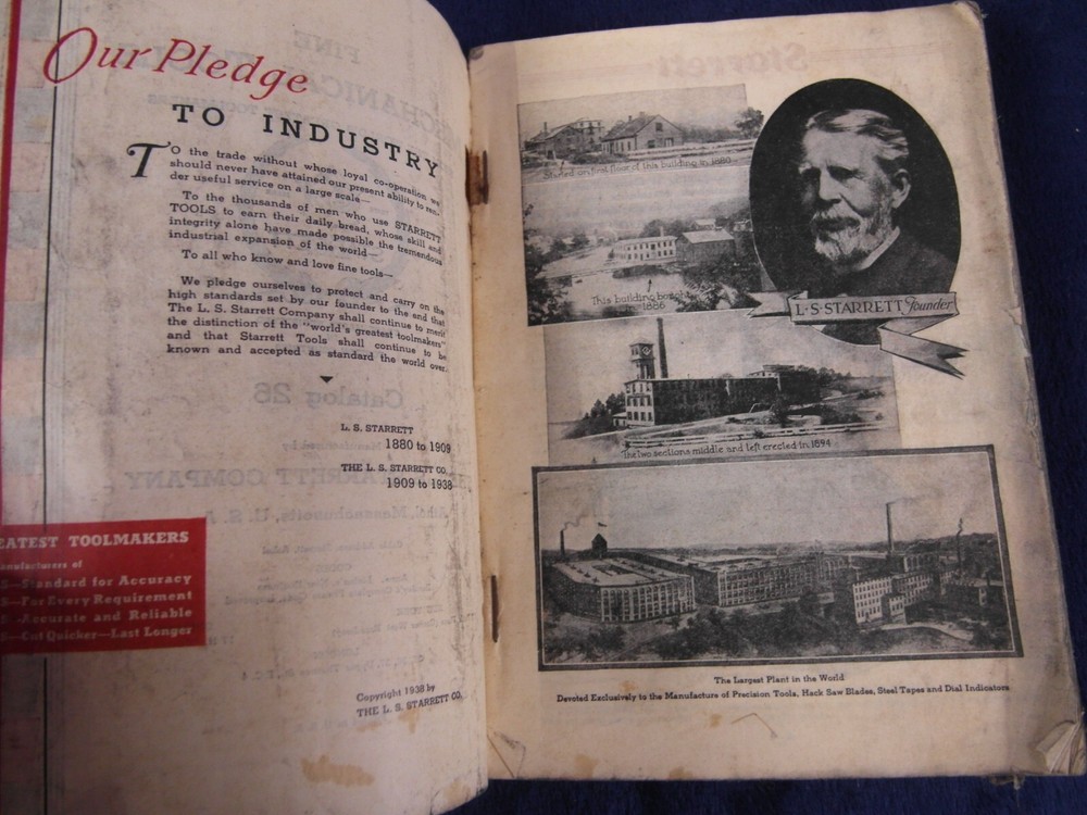 Vintage 1938 Starrett Precision Tools Catalog No. 26