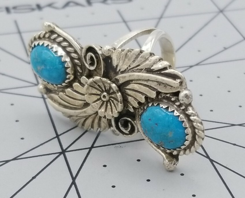 "Lucky" Signed Sterling Silver & Turquoise Ring Sz: 5.25