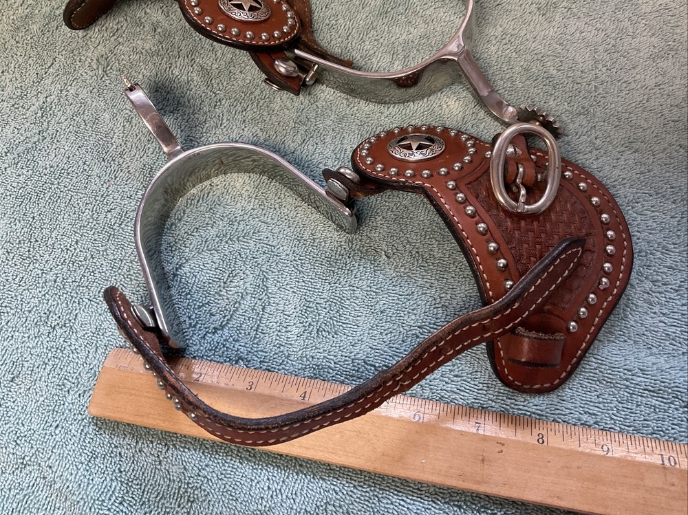Vintage Tooled Leather Spurs Full Set NICE