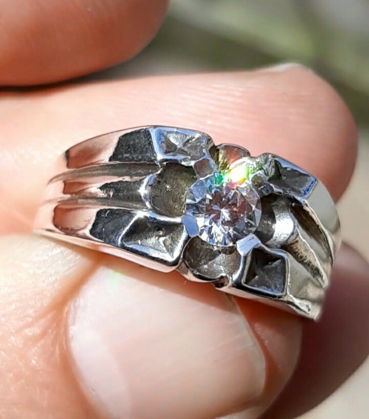 MENS 925 Silver Solitaire CZ Brilliant Cut Ring