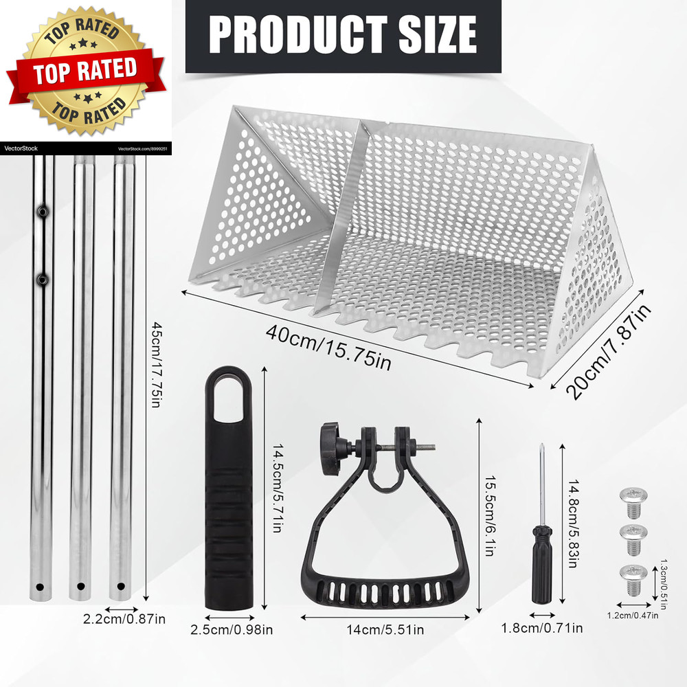 Sand Flea Rake, Durable Rake for Beach Easy to Install Sharp Teeth Wide Basket B