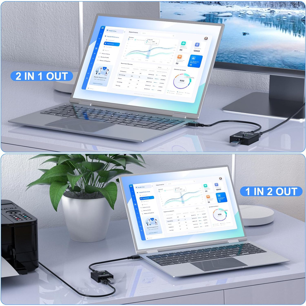 USB 3.0 Switch Selector, Bi-Directional USB Switch 2 in 1 Out / 1 in 2 Out, USB