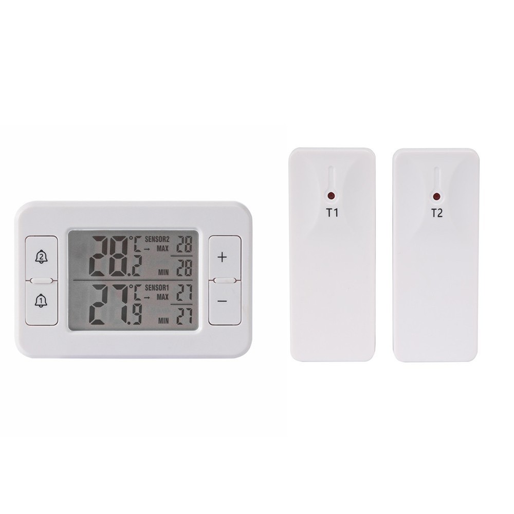 Wireless Thermometer System Featuring Two Remote Sensors for Temperature Alerts