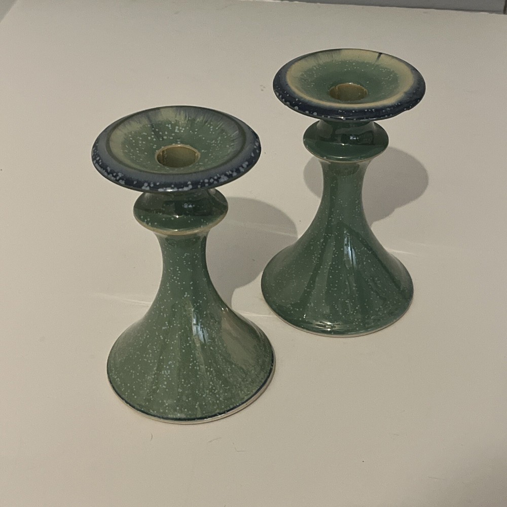 Tapered Candle Holder green Blue beautiful 7”