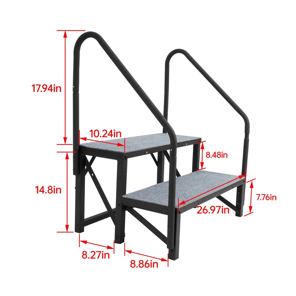 2 Step RV Steps with 2 Handrails w/Step Mat 660 lbs Load Capacity For Trailers