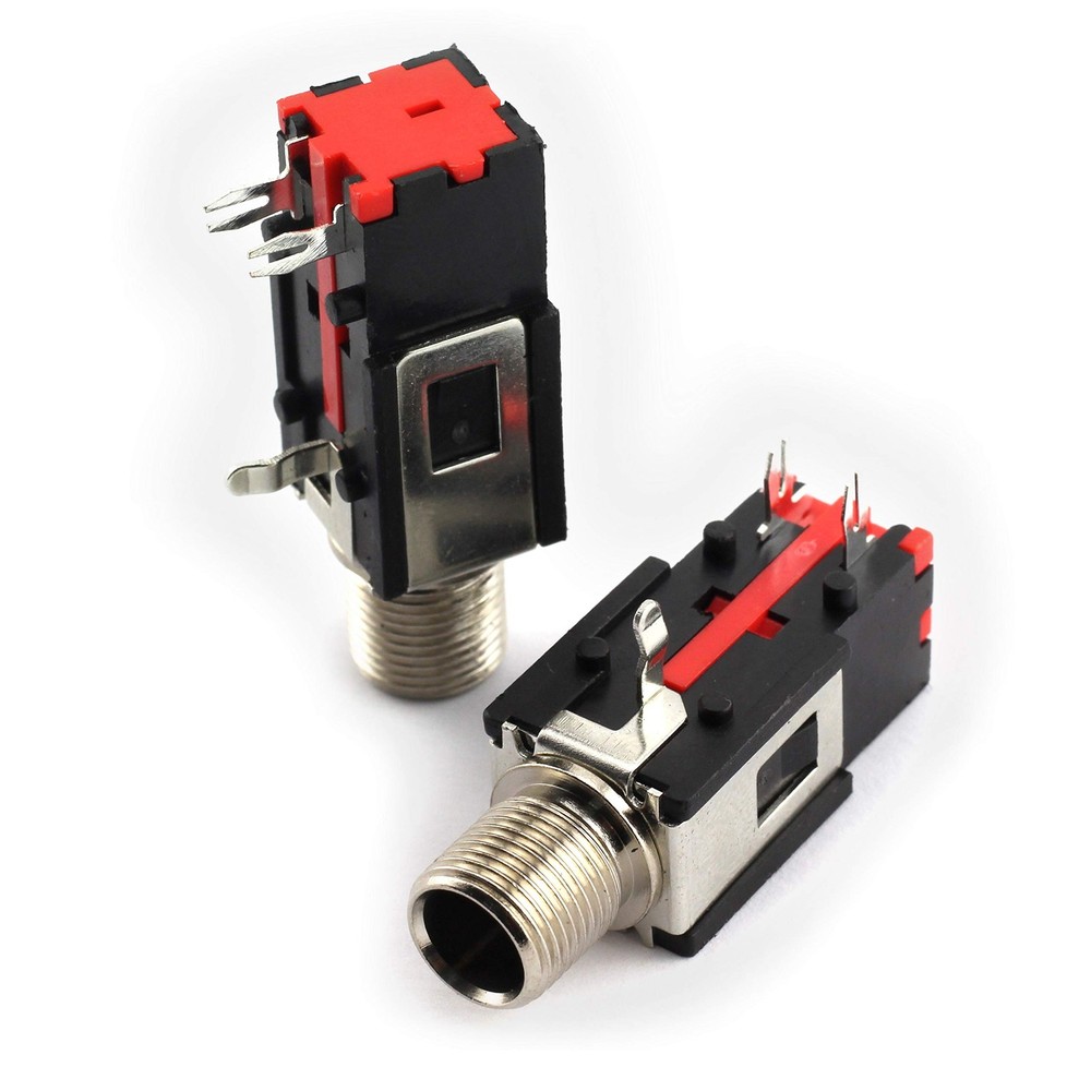 Tegg 2pcs 6.35mm Headphone Socket 2Pin Panel Mount Thread Lock Audio Black