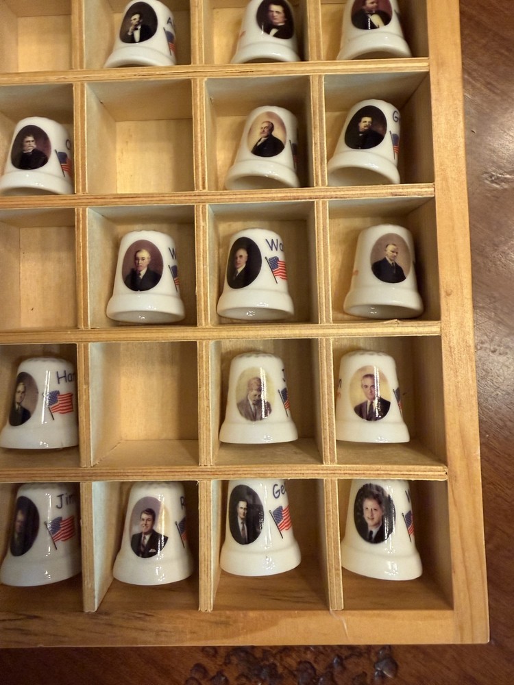 Ceramic Presidential Thimble Set PLUS Wooden Display Case