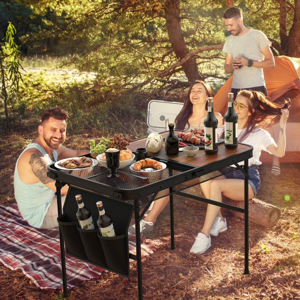 Foldable Camping Table Picnic Aluminum Grill Stand Height Adjustable BBQ Table