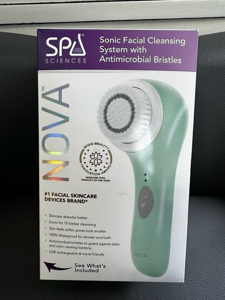 NEW Spa Sciences NOVA Sonic Facial Cleansing System - Mint Green
