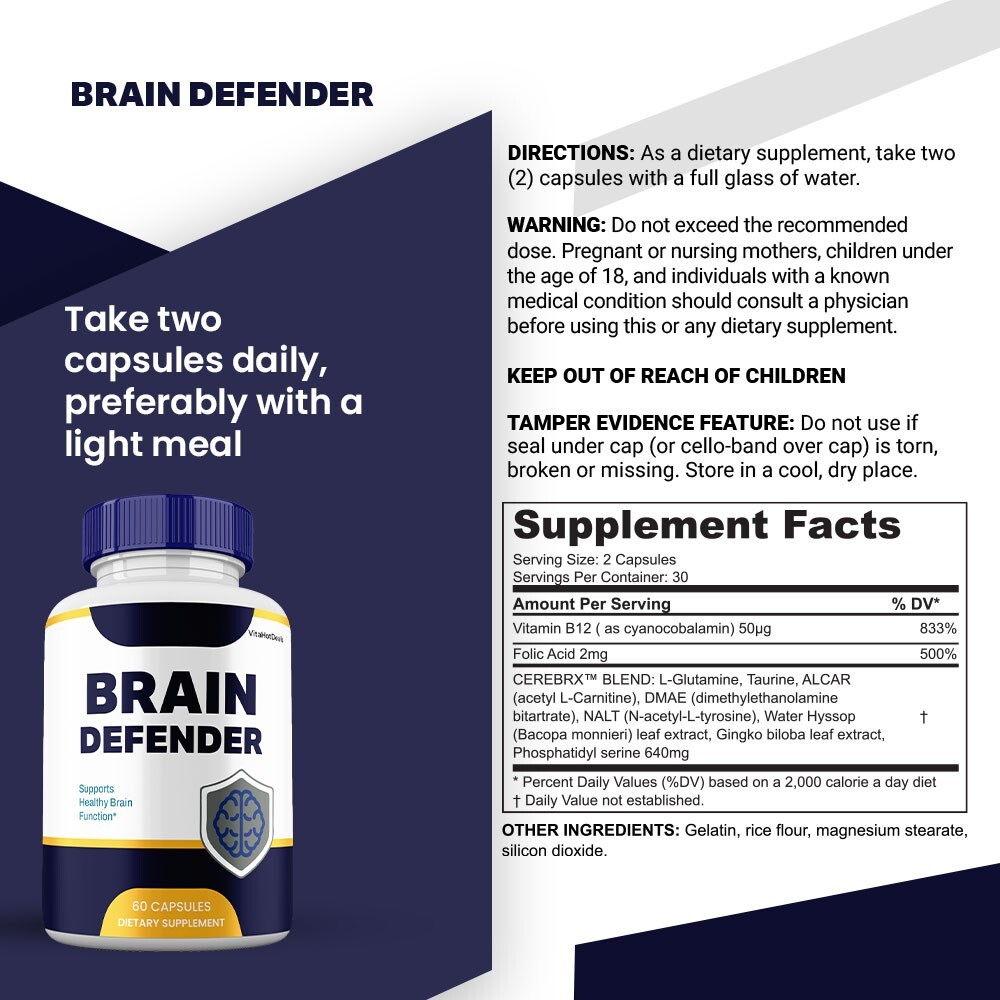 Brain Defender Capsules, Maximum Strength Pills Cognitive and Brain (3 Pack)