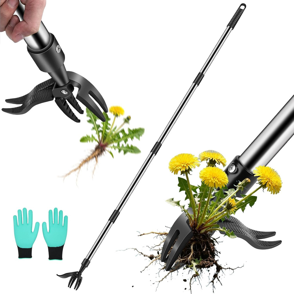 Weed Puller Tool - Adjustable Upright Weeder, 4 Claw Long-Handled Weeding Tool,