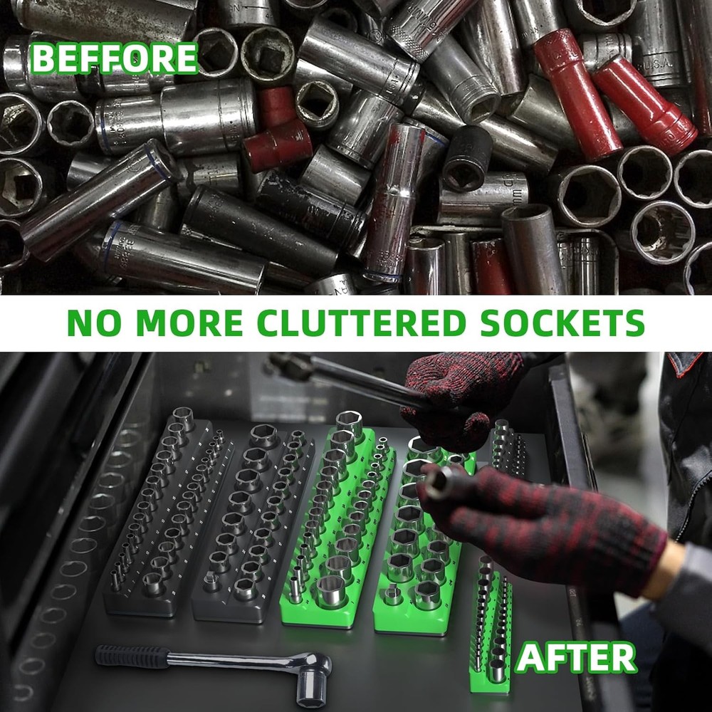 Magnetic Socket Organizer Holder Set For Tool Box Drawer, Toolbox Organization