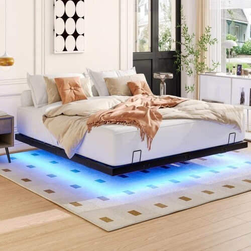 King Size Floating Bed Frame with Smart RGB LED Light 'Modern Platform Bed Frame