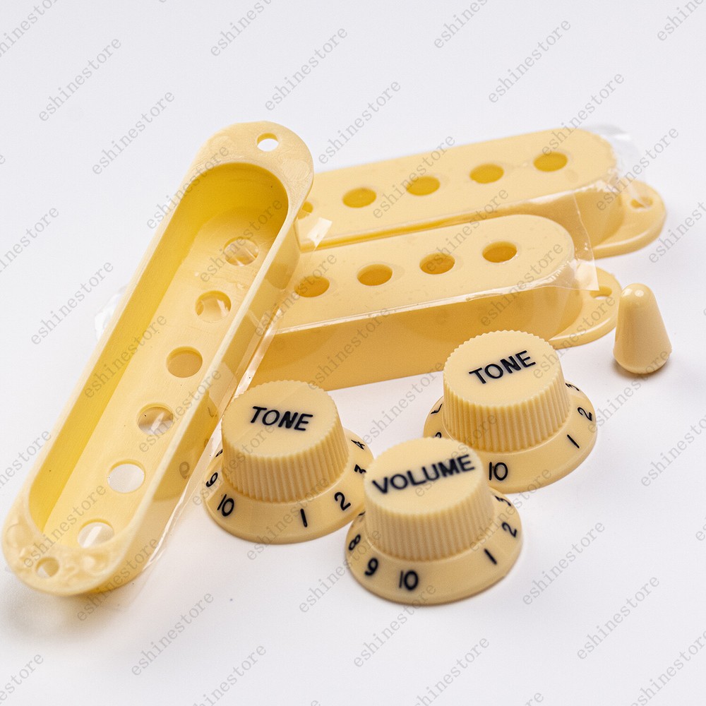 Cream Knobs SSS Single Coil Pickup Covers and 5 Way Switch Tip For Stratocaster