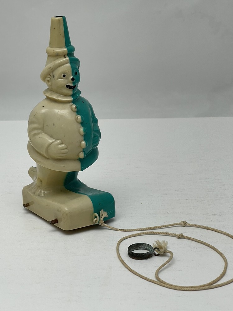 Rare Two Color Plastic Clown Pull Toy