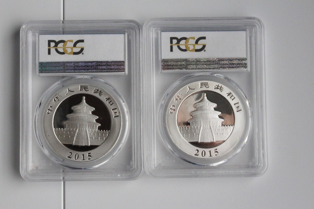 2015 CHINA 10 YUAN MS69 SILVER COINS PANDA 2PCS
