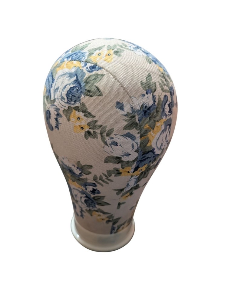Floral Canvas Mannequin Head Wigs & Display 22" Circumference Durable Stand Base