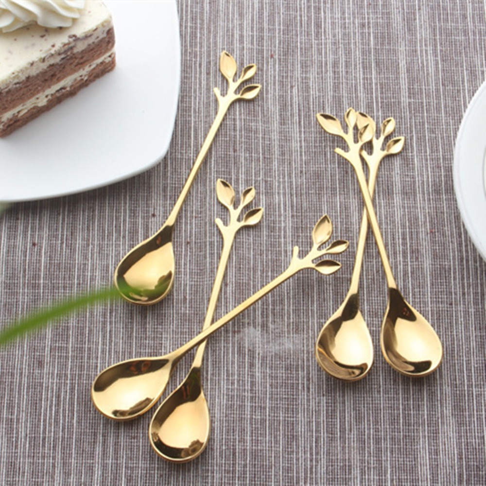 5pcs Stainless Steel Spoon Branches Leaf Spoon For Kitchen Tableware Ornament