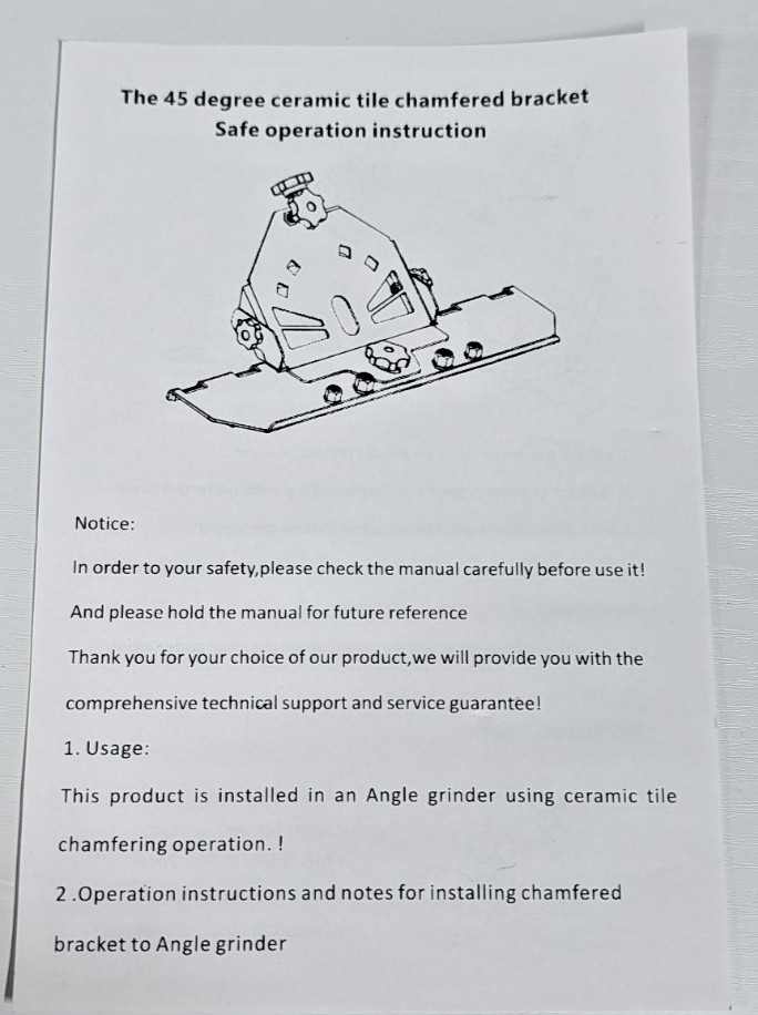 Brand New 45-Degree Ceramic Tile Chamfering Bracket Attachment for Angle Grinder