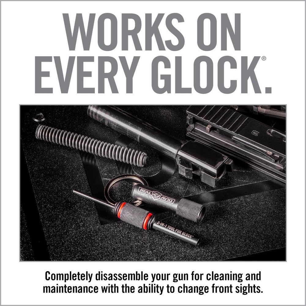 Real Avid 2-in-1 Tool for Glock Handguns, Includes Front Sight & Black