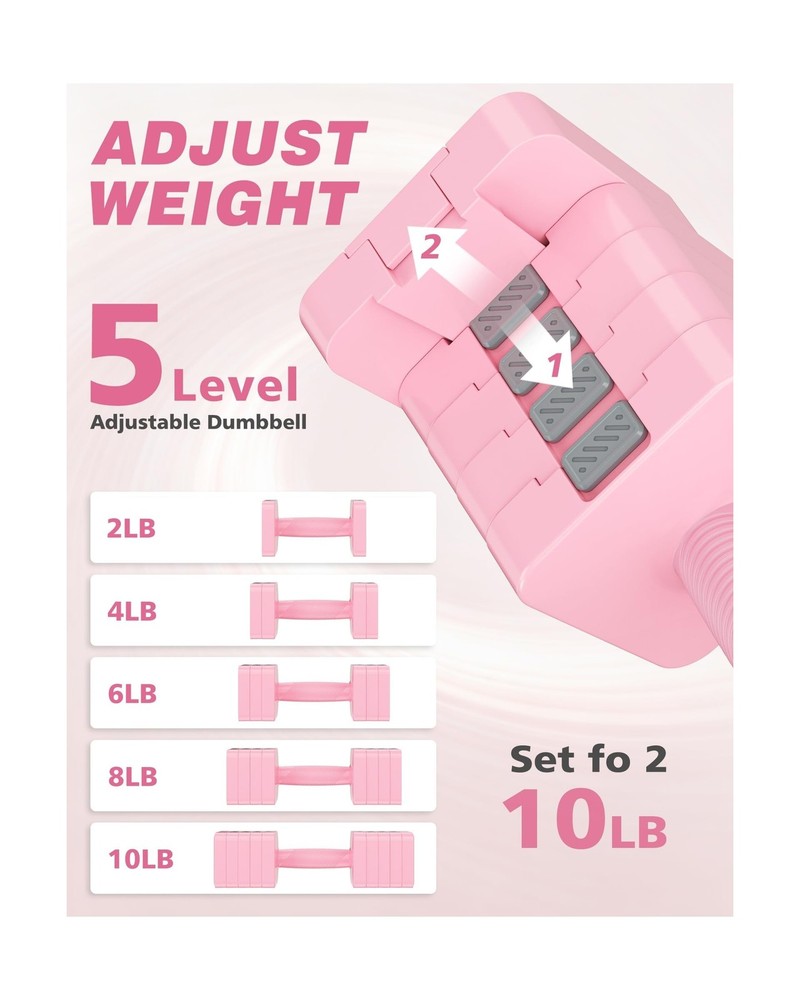 Rendpas Adjustable Dumbbell Set of 2, 1-Sec Quick-Adjust Dual-Lock Design Han...