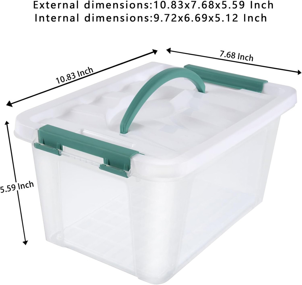 6 Quart Plastic Stackable Storage Latch Bins,Clear Latching Box with Handle and