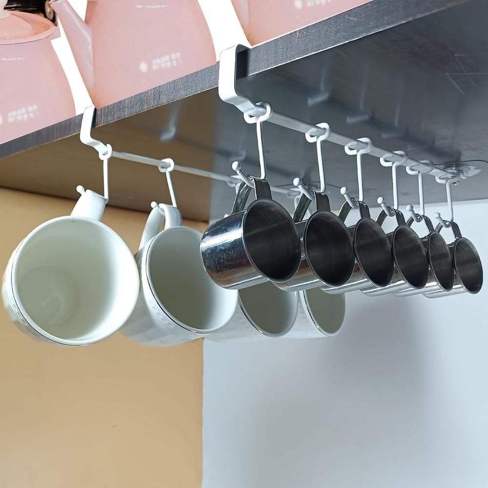 Mug Rack Under Cabinet Coffee Cup Holder Each Bracket is Equipped W/ 6 &