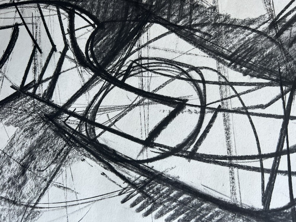 Peter Thursby Original 1967 Charcoal Drawing Study For Sculpture Signed Dated