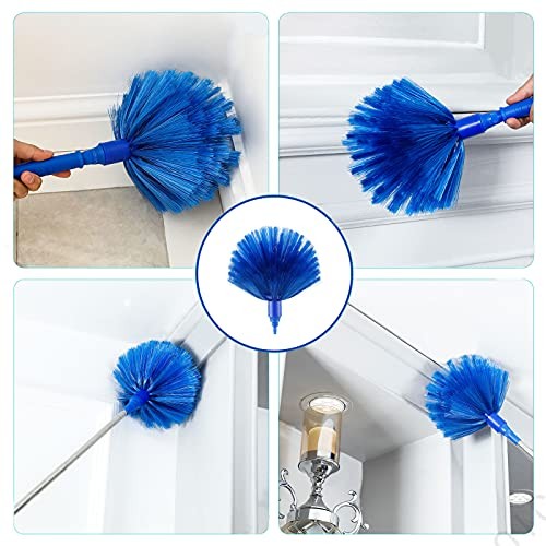 Duster, Microfiber Dusters with 2 Handle Sets, Durable 15-98.1 Inches Dark Blue