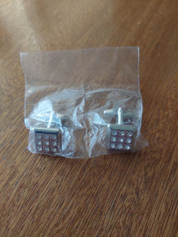 Cufflinks Silver Colour Square Shape clear stones