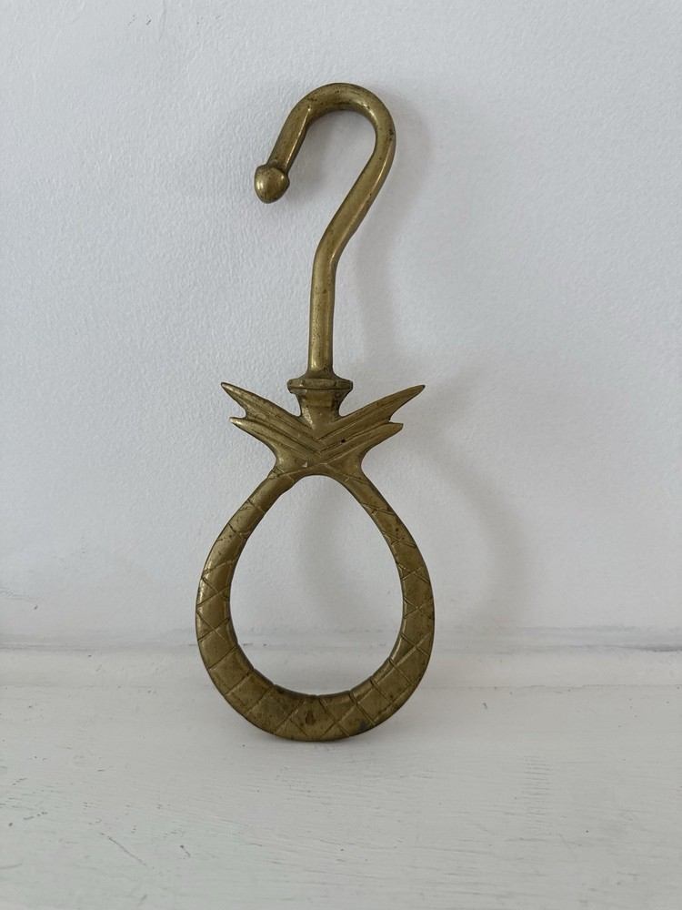 ✿ Vintage Solid Brass Pineapple Wall Hook – 8” Tall – Mid Century Tropical Decor