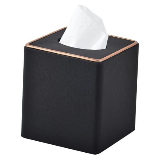 Linen Square Tissue Box Cover,Cube Tissue Box Black Linen Texture