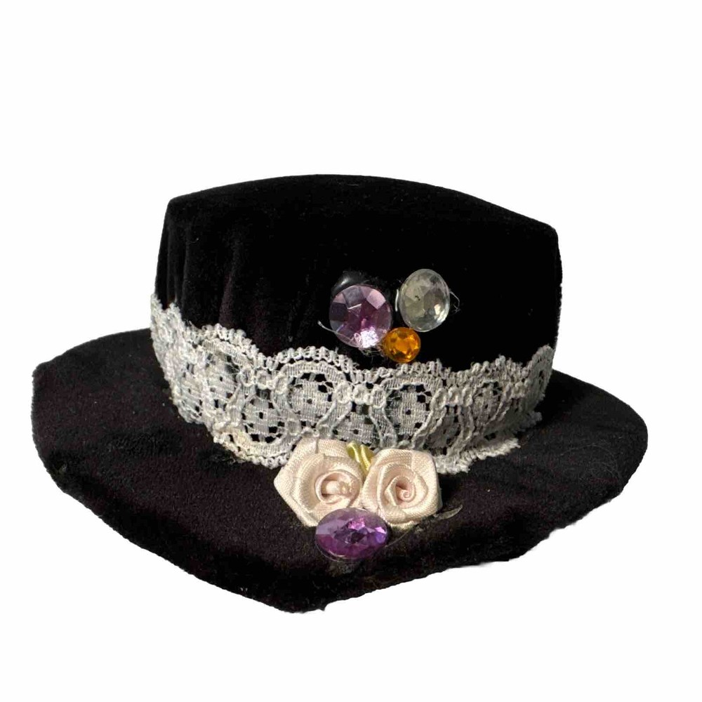 Vintage Victorian Black Hat Seamstress Sewing Pin Cushion Needlepoint