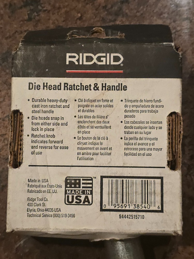 Ridgid 38540 OO-R Pipe Threading Exposed Ratchet and Handle Replacement
