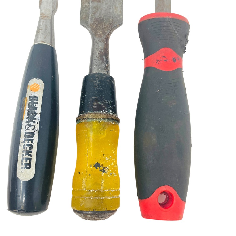 3 Pcs Black Decker and Assorted Wood Chisel Set & Square Type Hand File