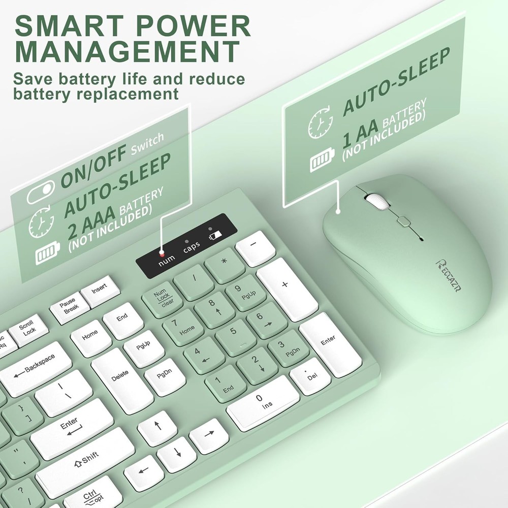 Wireless Keyboard and Mouse Combo, Full-Sized Wireless Keyboard and Adjustable